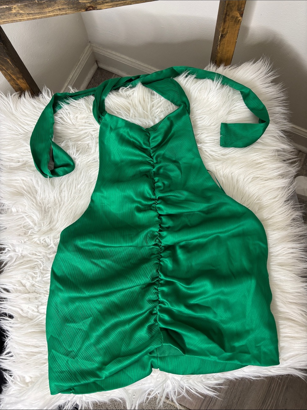 fab'rik Green Ruched Backless Halter Top Size M